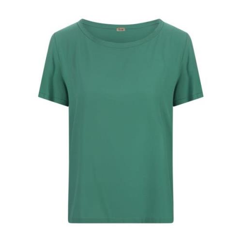 Zijden Groene T-shirt Ronde Hals Korte Mouw Her Shirt , Green , Dames