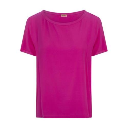 Zijden Fuchsia T-shirt met Ronde Hals Her Shirt , Pink , Dames