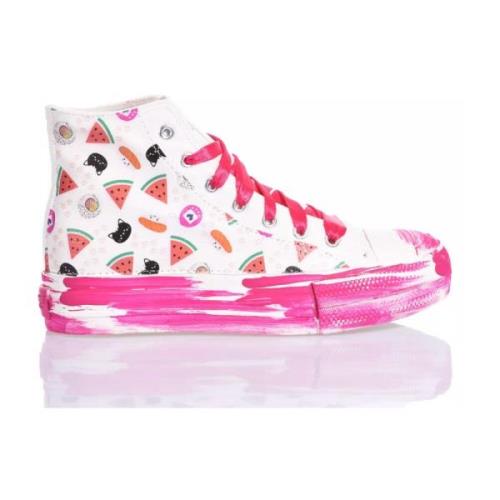 Handgemaakte Roze Witte Sneakers Aangepast Mimanera , Multicolor , Dam...