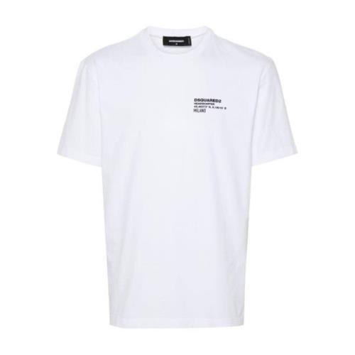 Katoenen Jersey Crew Neck Logo T-Shirt Dsquared2 , White , Heren