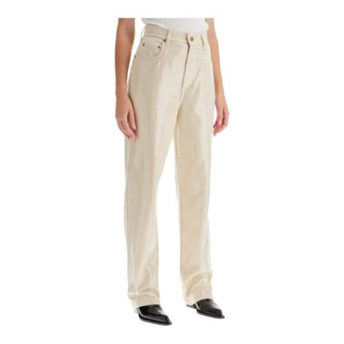 Pailletversierde Wide Leg Jeans Golden Goose , Beige , Dames