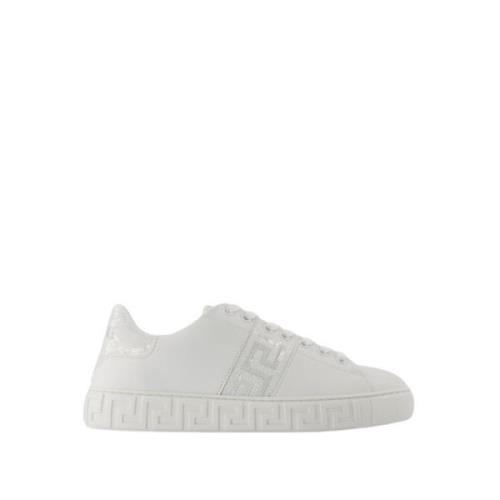 Witte Katoenen Sneakers Vetersluiting Ronde Neus Versace , White , Dam...