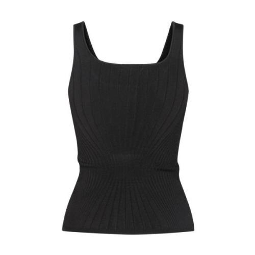 Zwarte Gebreide Tanktop met Sculptuureffect Mugler , Black , Dames