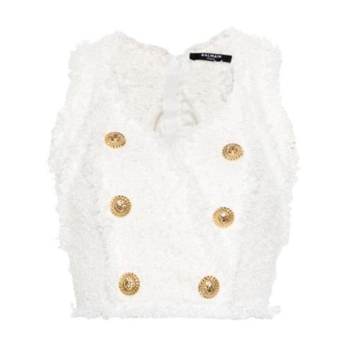 Witte Tweed Halternek Mouwloze Top Balmain , White , Dames