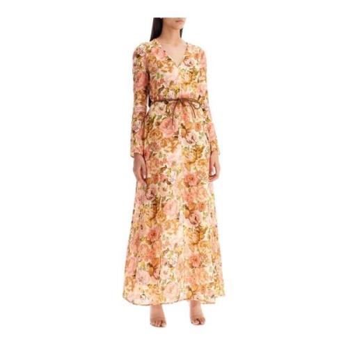 Bloemen Linnen Diepe Maxi Jurk Zimmermann , Pink , Dames