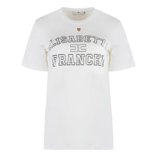 Geribbelde Katoenen Crew-Neck T-Shirt Elisabetta Franchi , White , Dam...