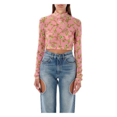 Roze Bloemen Crop Top Aw24 Off White , Pink , Dames