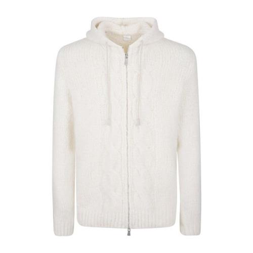 Cashmere Alpaca Full Zip Hoodie Sweater Eleventy , White , Heren