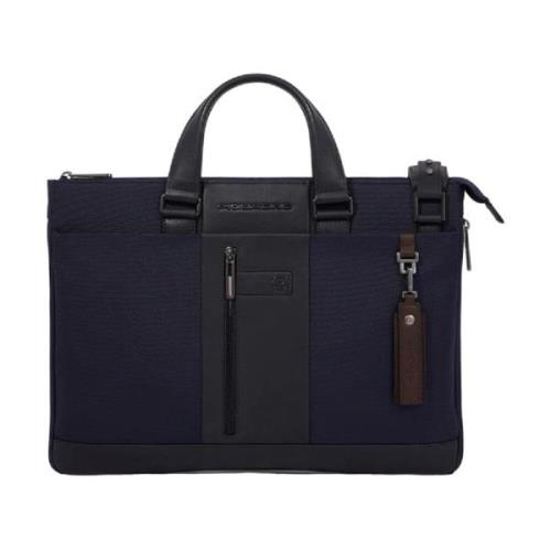 Slanke Laptop en iPad Pro Tas in Blauw Piquadro , Blue , Heren