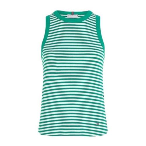 Gestreepte Rib Tanktop voor Vrouwen Tommy Hilfiger , Green , Dames