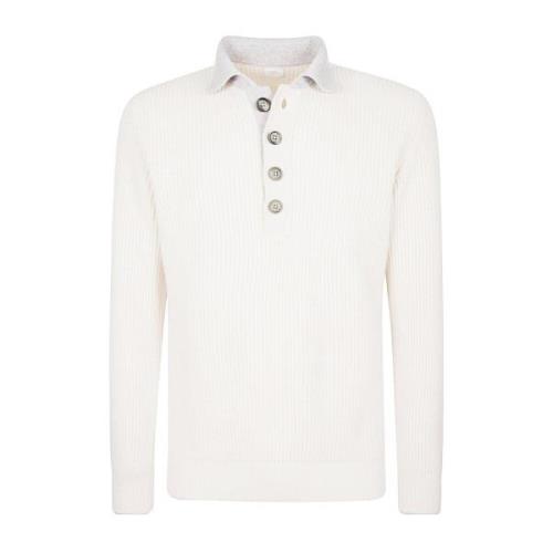 Kasjmier Lange Mouw Polo Trui Eleventy , White , Heren