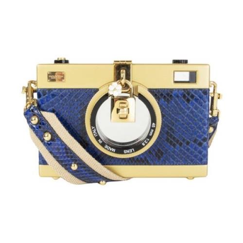 Camera Vorm Python Leren Schoudertas Dolce & Gabbana , Blue , Dames