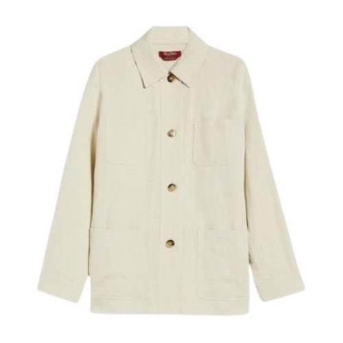 Beige Katoen Linnen Overhemd Jas Max Mara Studio , Beige , Dames