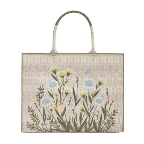 Bloemen Shopper Tas Natuurlijke Tinten Furla , Beige , Dames