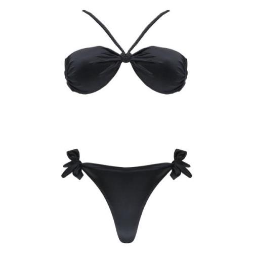 Zwarte Bikini met Achterkant Veters F**k , Black , Dames