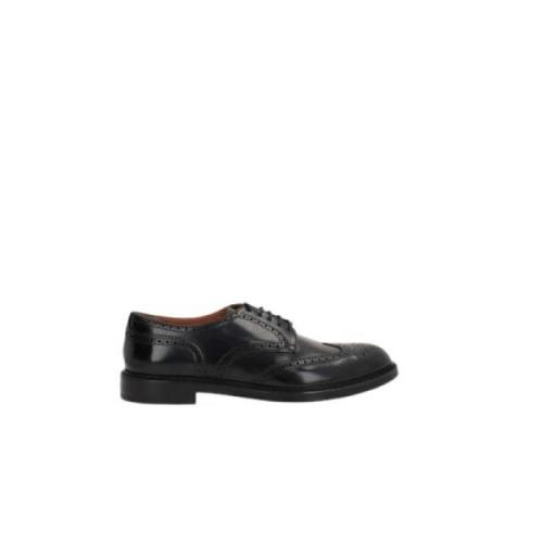 Zwarte Brogue Leren Derby Schoenen Doucal's , Black , Heren