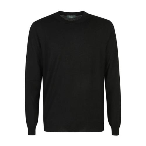 Zwarte Crew Neck Trui met Lange Mouwen Zanone , Black , Heren