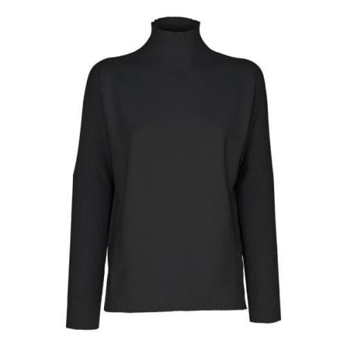 Ribbed Sleeve Crater Neck Sweater Vicario Cinque , Black , Dames