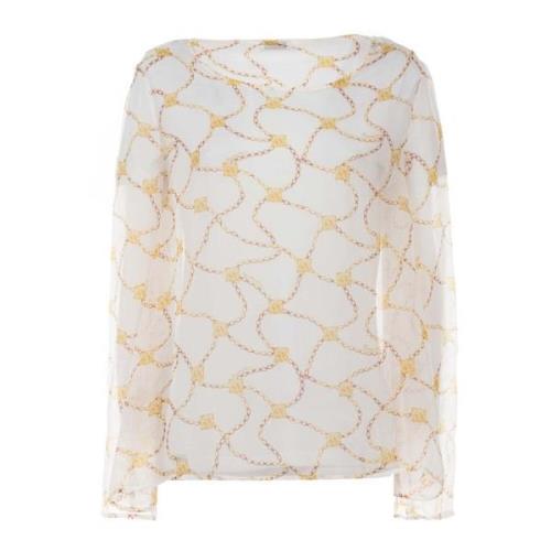 Witte Blouse met Lange Mouwen en Kettingprint Braccialini , White , Da...