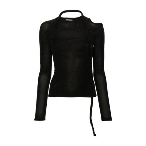 Zwarte Lamé Effect Top met Uitsnijdingen Ottolinger , Black , Dames