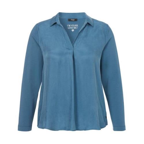 Blouse Lange Mouw Kraag 1/1 Arm Frapp , Blue , Dames