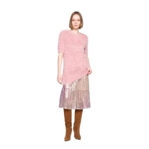 Faux Fur Korte Mouw Ronde Hals Jurk Silvian Heach , Pink , Dames