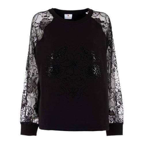 Sportieve Zwarte Sweatshirt met Kant Strass Braccialini , Black , Dame...