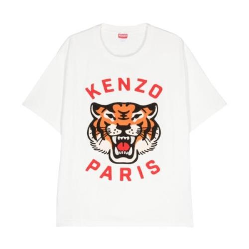 Lucky Tiger Geborduurde T-shirts en Polos Kenzo , White , Heren