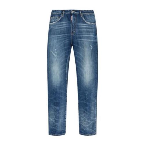 Blauwe Denim Jeans met Distressed Effect Dsquared2 , Blue , Heren