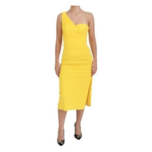 Gele One-Shoulder Midi Jurk Dolce & Gabbana , Yellow , Dames