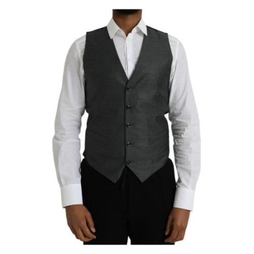 Grijze Wol Formele Jurk Vest Dolce & Gabbana , Gray , Heren