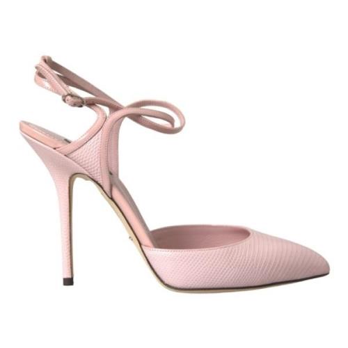 Roze Leren Enkelband Hakken Pumps Dolce & Gabbana , Pink , Dames