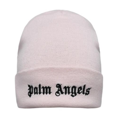 Roze wollen beanie met contrast logo borduursel Palm Angels , Pink , D...