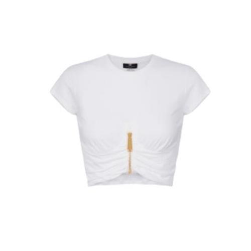 Witte Gedrapeerde Cup Cropped T-shirt Elisabetta Franchi , White , Dam...