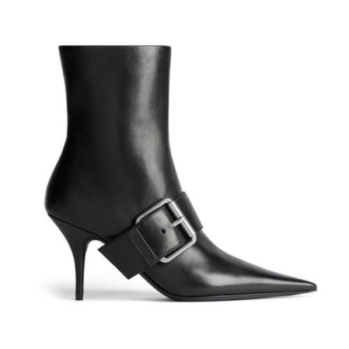 Zwarte Leren Gesp Enkel Laarzen Balenciaga , Black , Dames