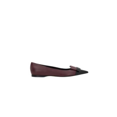 Burgundy Leather Ballerina Flats Sergio Rossi , Brown , Dames