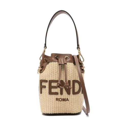 Stro Geweven Raffia Schoudertas Fendi , Beige , Dames