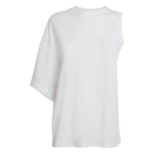 Gedrapeerd Mouw Katoenen T-shirt A.w.a.k.e. Mode , White , Dames