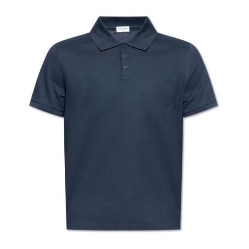 Katoenen poloshirt met logo Saint Laurent , Blue , Heren