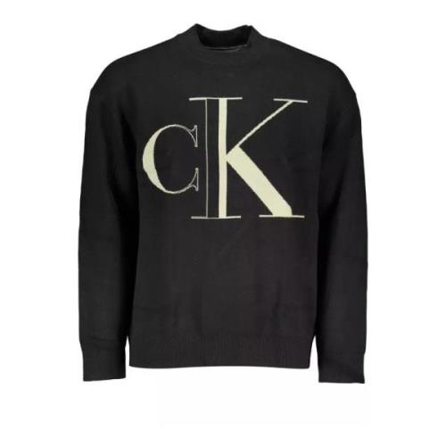 Klassiek Zwart Katoenen Crew Neck Shirt Calvin Klein , Black , Heren