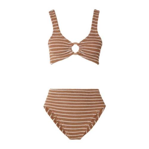 Metallic Cocoa Ring-Detail High-Rise Bikini Hunza G , Multicolor , Dam...