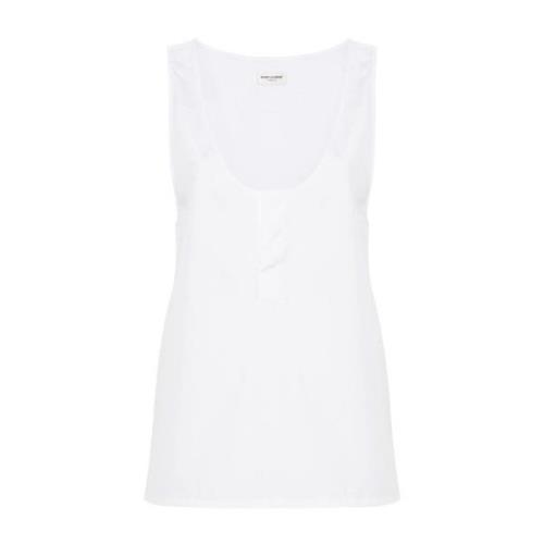 Witte Katoenen Poplin U-Hals Top Saint Laurent , White , Dames