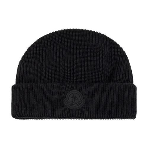 Wollen muts met logopatch Moncler , Black , Heren