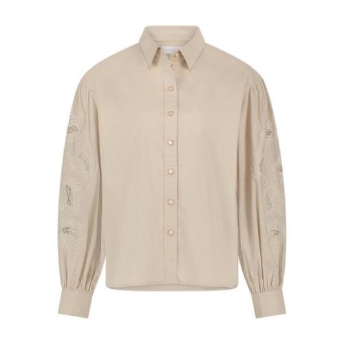 Milano Geborduurde Blouse Lange Mouw Nukus , Beige , Dames