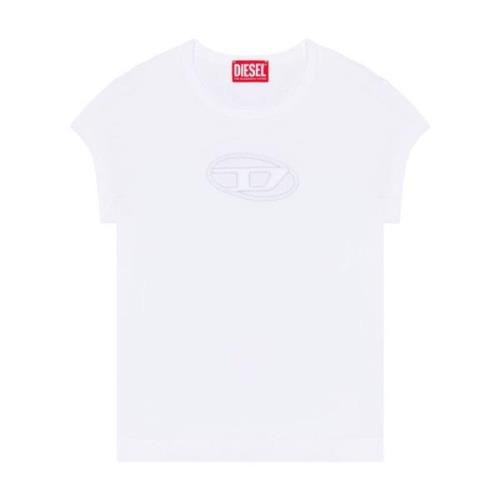 T-shirt met uitsnijding en logopatch Diesel , White , Dames