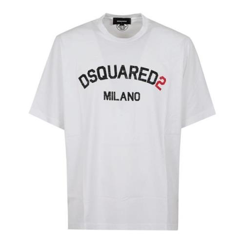 Katoenen Loose Fit Tee Shirt Dsquared2 , White , Heren