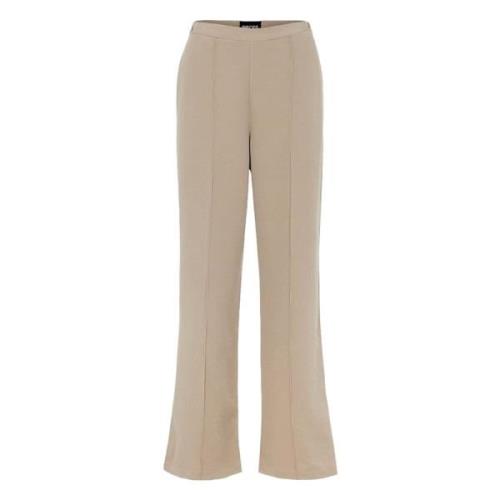 Bossy HW Wide Long pants Pieces , Beige , Dames