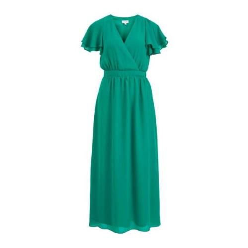 Groene V-hals Jurk Lente/Zomer Effen Vila , Green , Dames