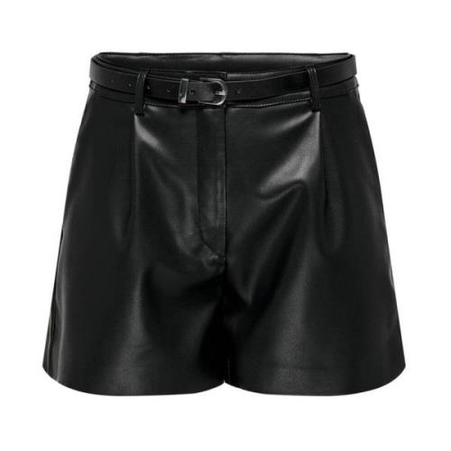 Faux Leather Bermuda Shorts Only , Black , Dames