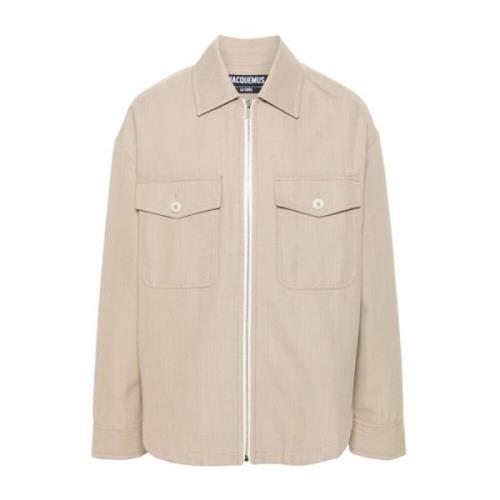 Beige Canvas Box-Pleat Jacket Jacquemus , Beige , Heren